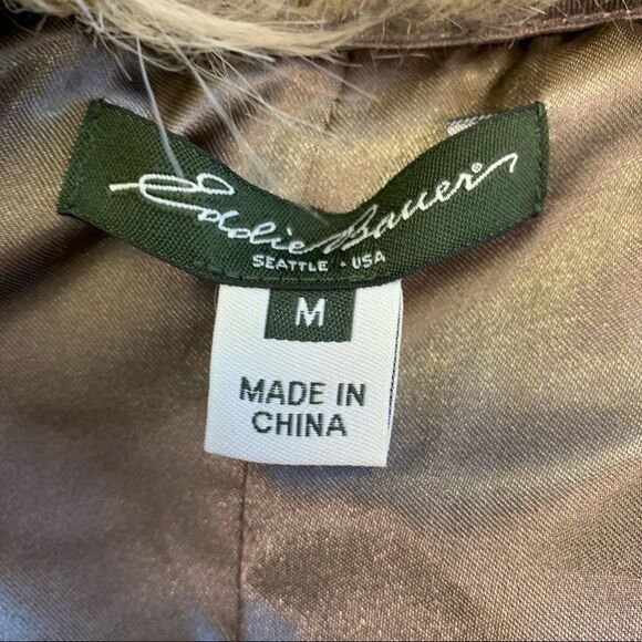 Eddie Bauer faux fur vegan brown tan hook closure fall winter vest size Medium - Picture 5 of 10